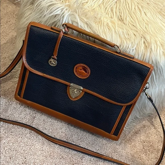 Dooney & Bourke Navy and Tan Pebble Leather Laptop / Briefcase - Picture 10 of 16